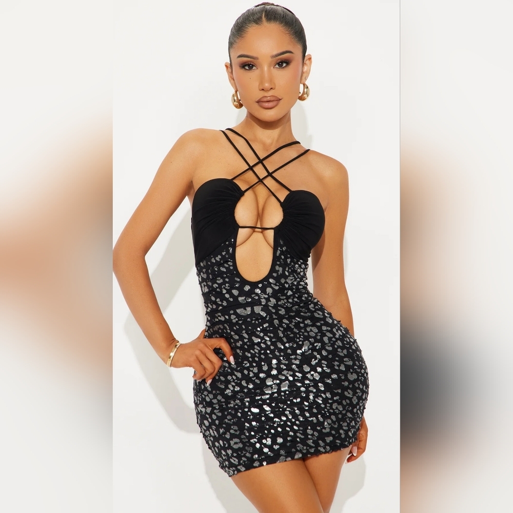 Fashion Nova Black and Silver Mini Dress